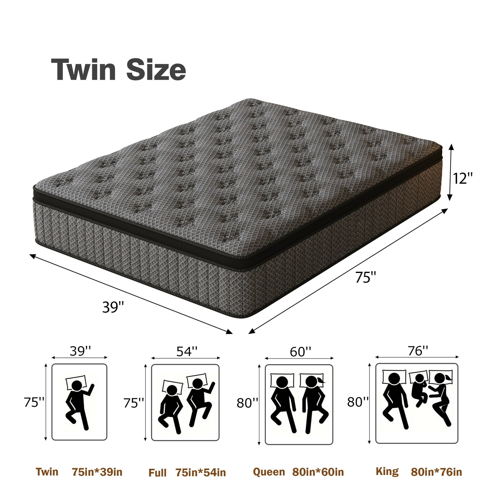 HIKOS 12 inch Twin Mattress in a Box, Cooling Gel Memory Foam Hybrid Mattress with Individually Wrapped Pocket Coils, Medium Firm Twin Size Mattress, Pressure Relief for Adult