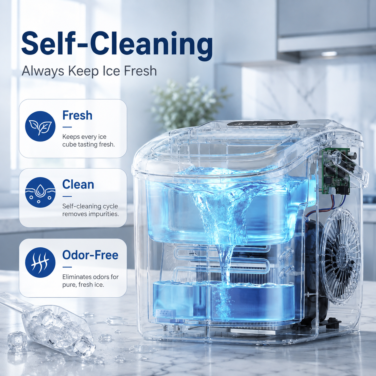 Friwest Countertop Ice Maker 26 lbs/24H , 9 Bullet-Shaped Ice in 6 Min, Auto-Cleaning Portable Ice Maker for Kitchen, Home, Office, RV, Black